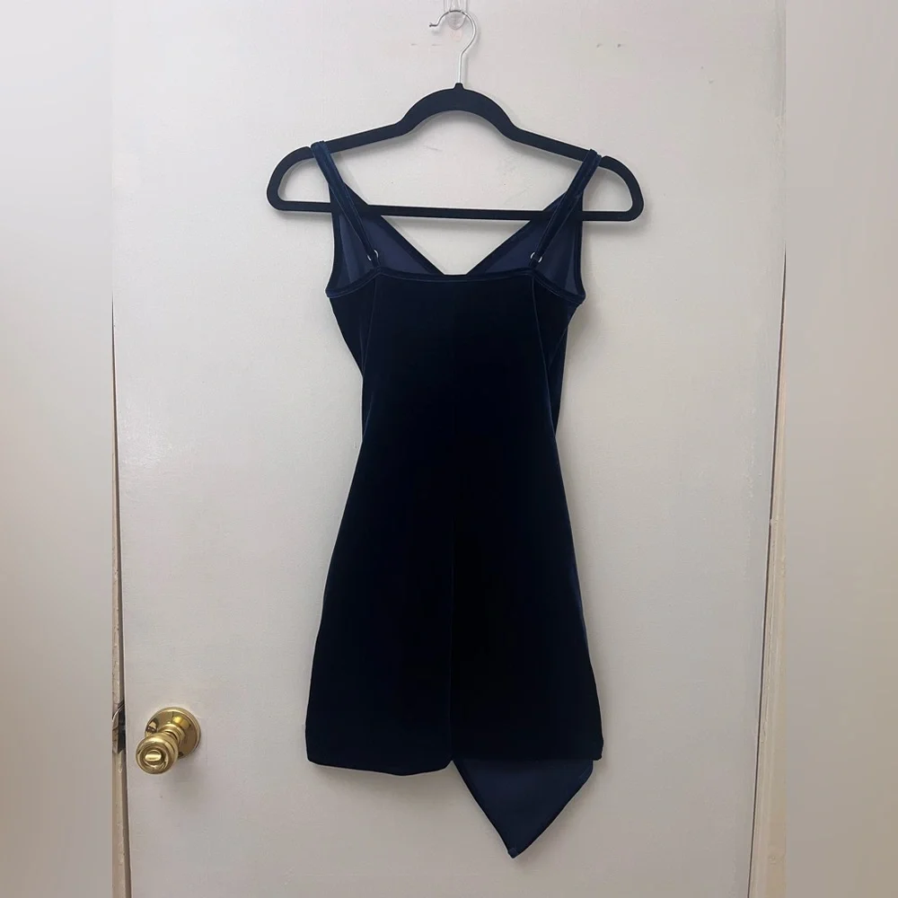 Velvet Asymmetrical Navy Blue Sexy Dress - Picture 8 of 11